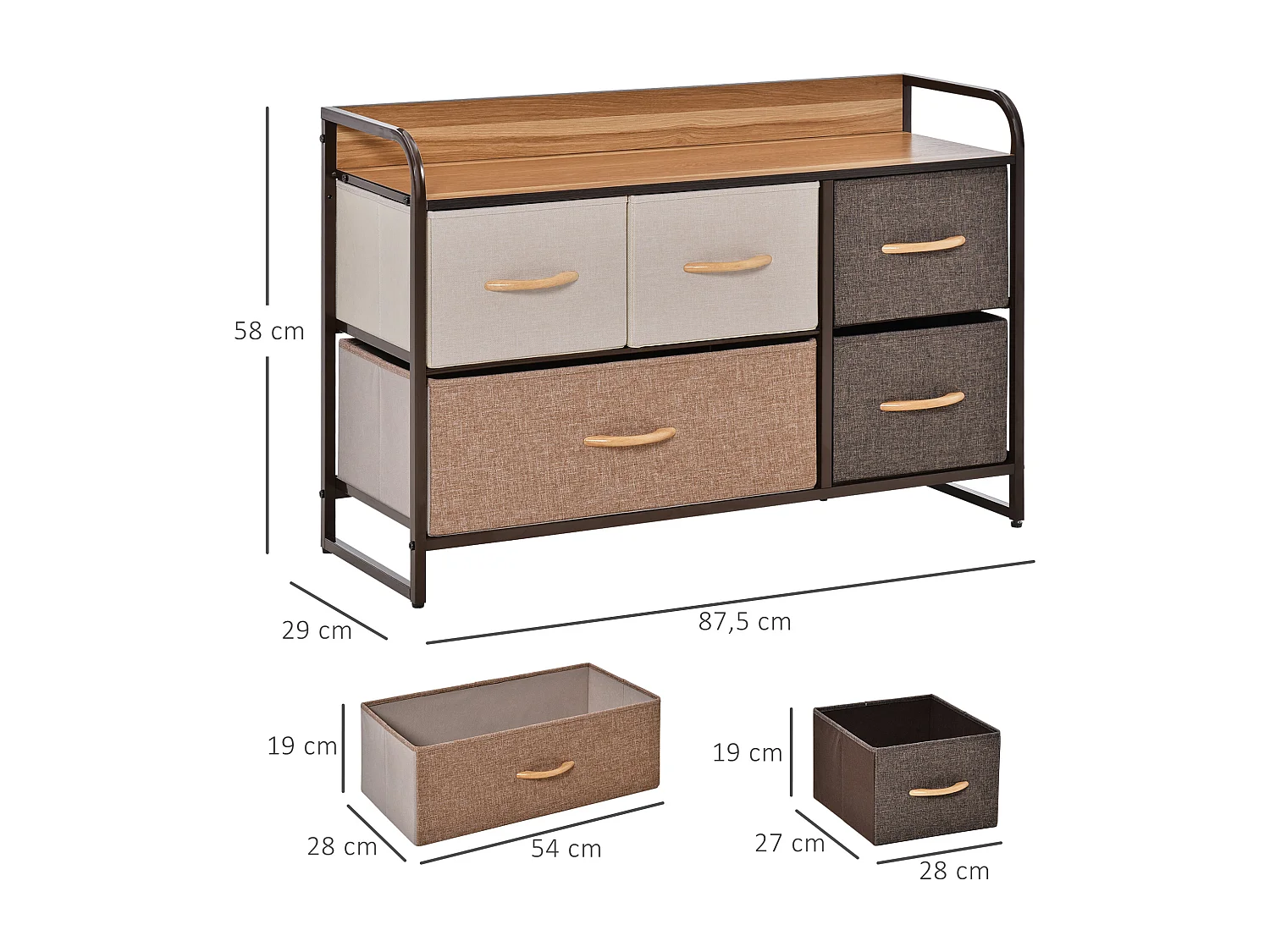 Cómoda de tela multicolor 87.5x29x58 cm HOMCOM