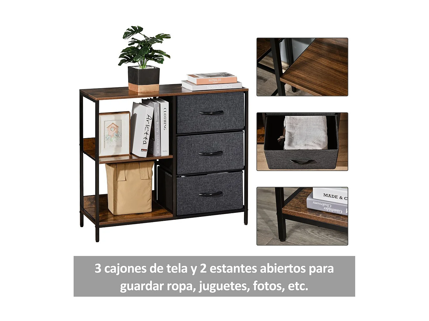 Cómoda de tela gris oscuro/gris carbón 80x29x71 cm HOMCOM