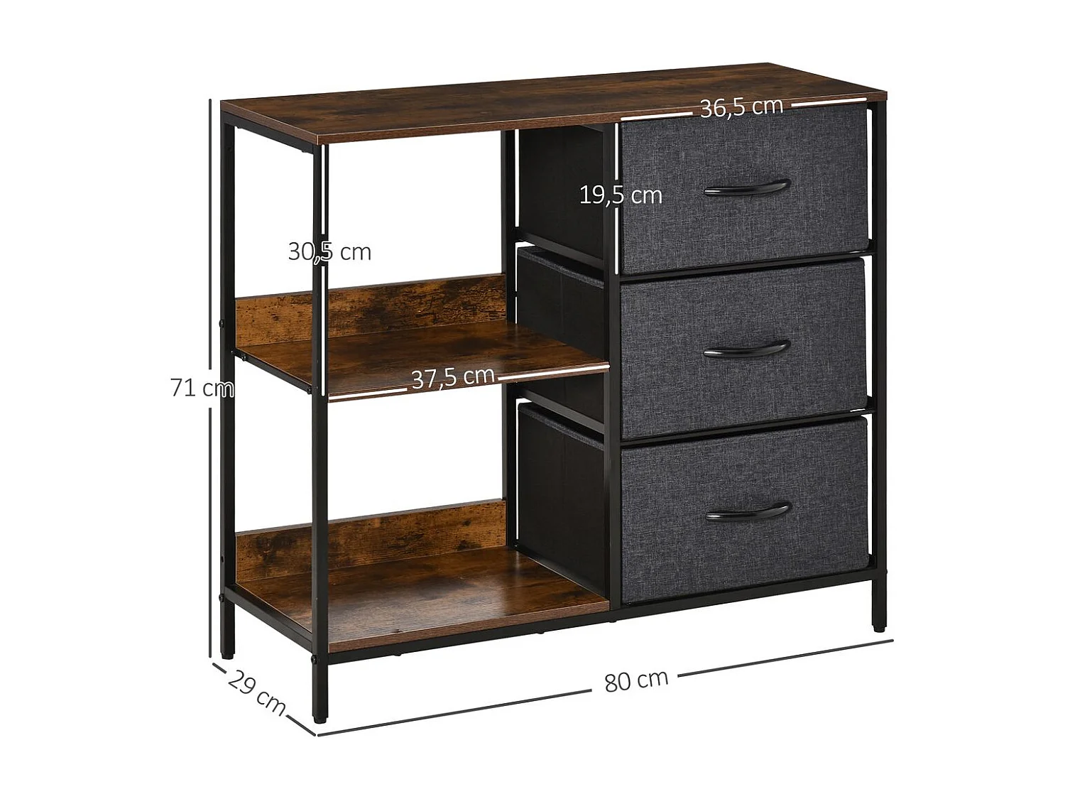 Cómoda de tela gris oscuro/gris carbón 80x29x71 cm HOMCOM