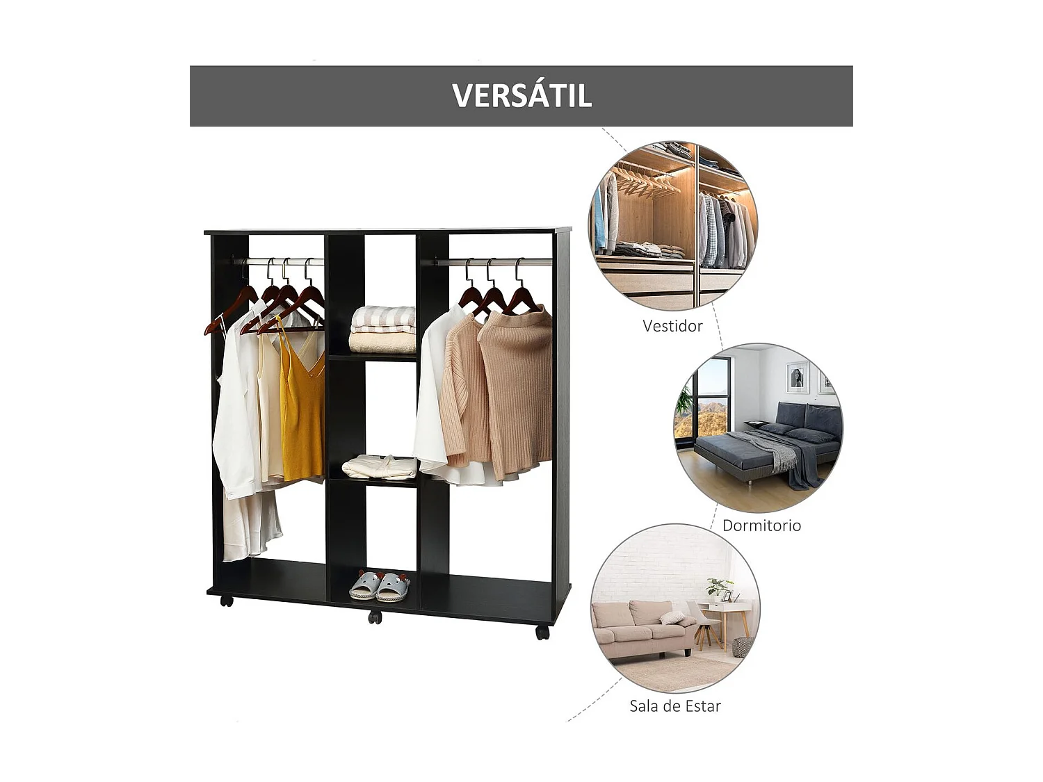 Armario ropero negro 120x40x128cm HOMCOM