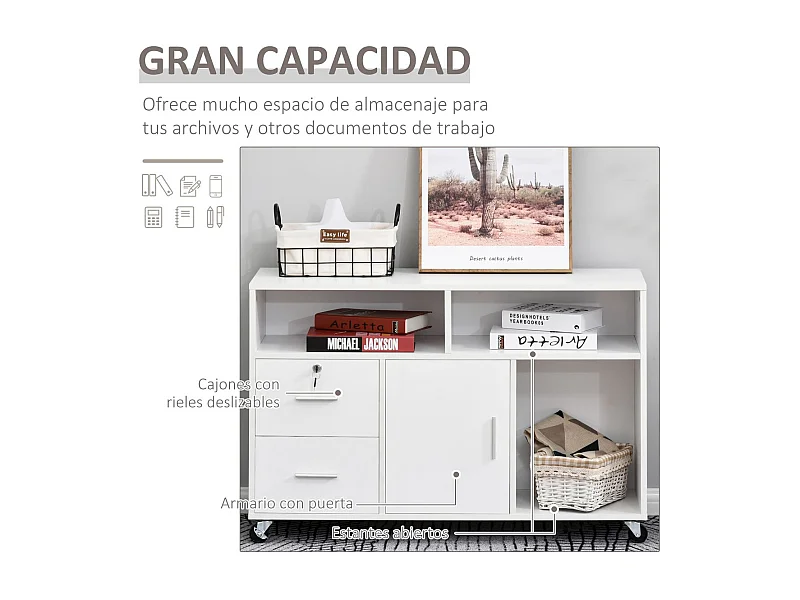 Mueble archivador blanco 100x35x65 cm HOMCOM