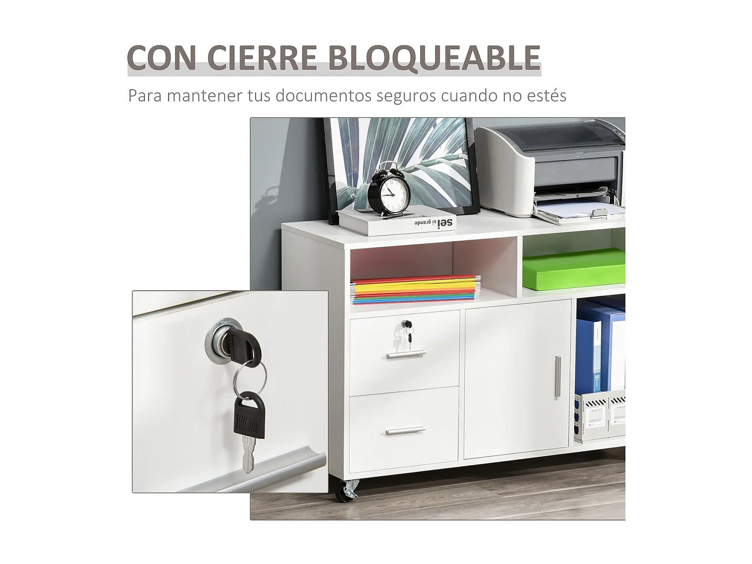 Mueble archivador blanco 100x35x65 cm HOMCOM