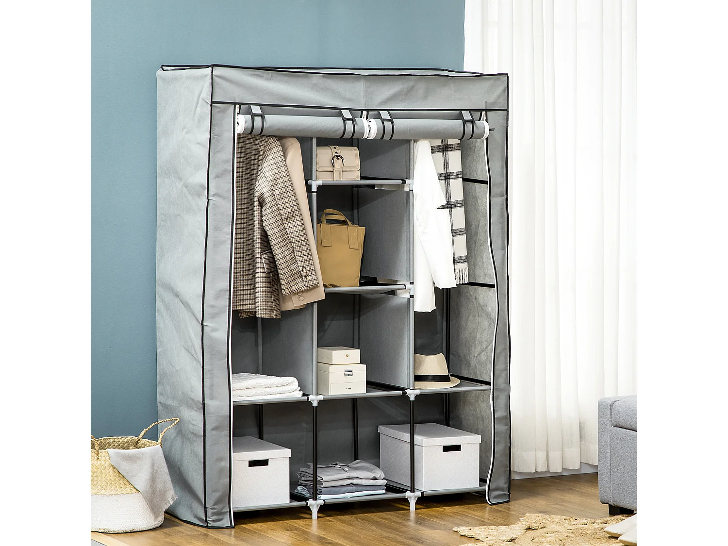 Armario de tela gris claro 125x43x162.5 cm HOMCOM