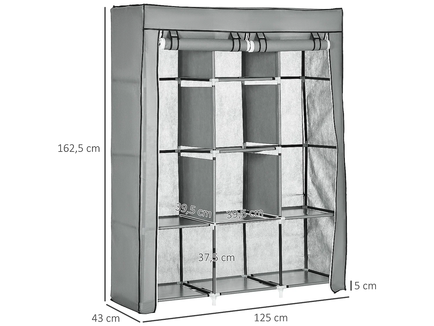 Armario de tela gris claro 125x43x162.5 cm HOMCOM