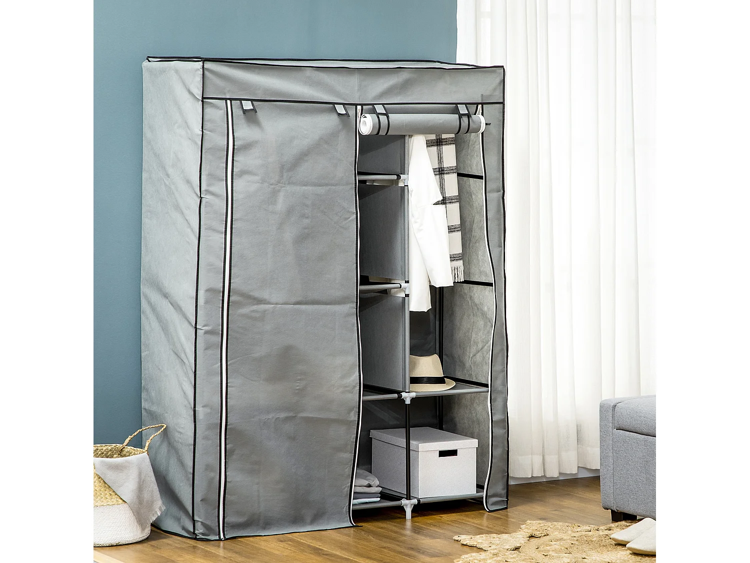 Armario de tela gris claro 125x43x162.5 cm HOMCOM