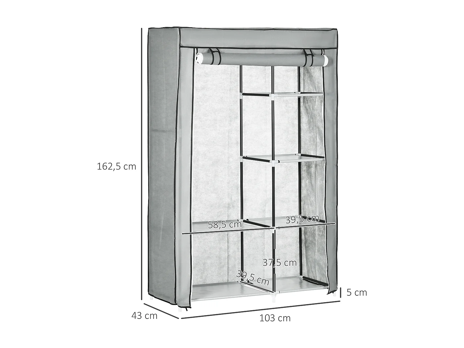 Armario de tela gris claro 103x43x162.5 cm HOMCOM