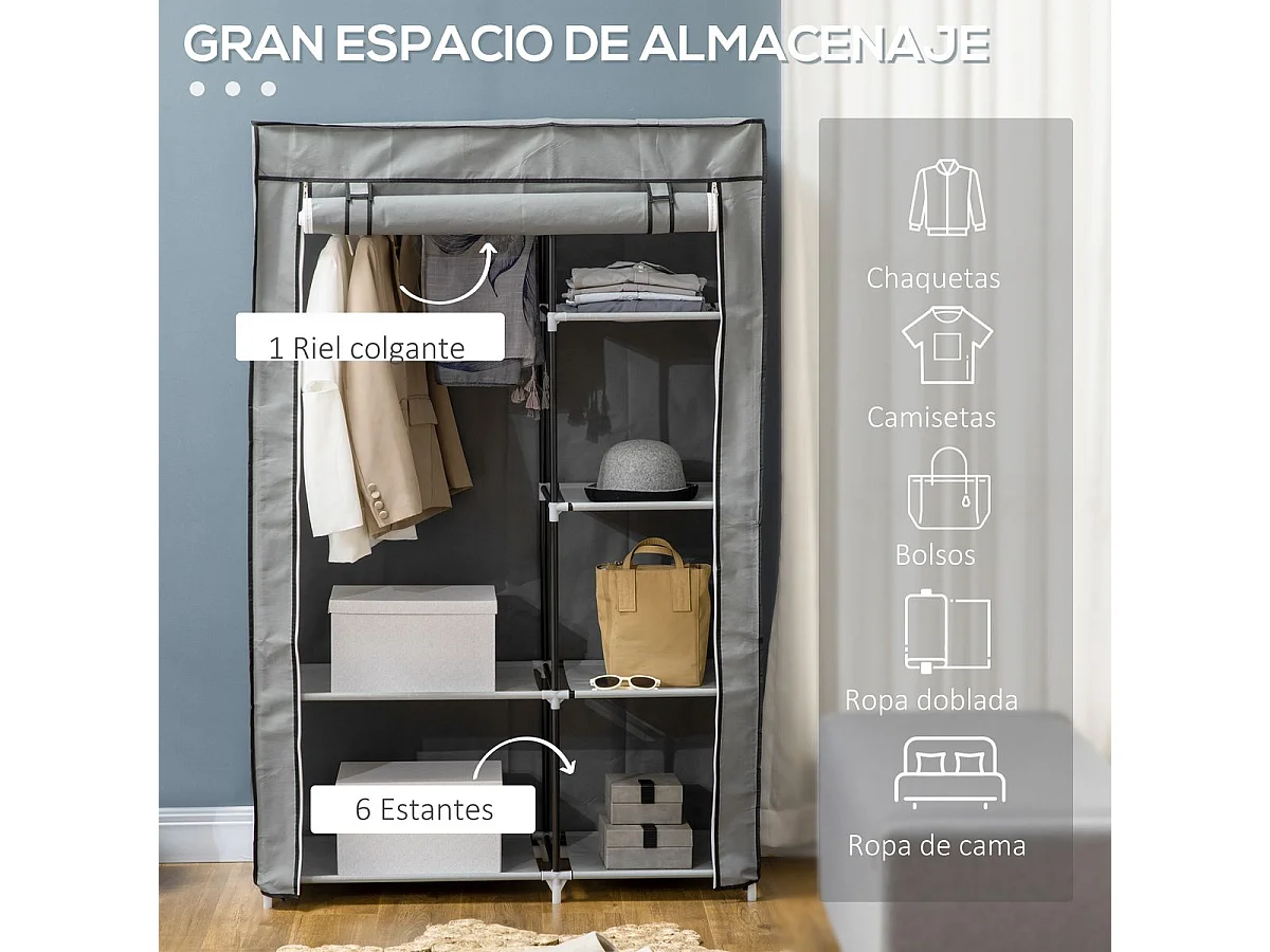 Armario de tela gris claro 103x43x162.5 cm HOMCOM