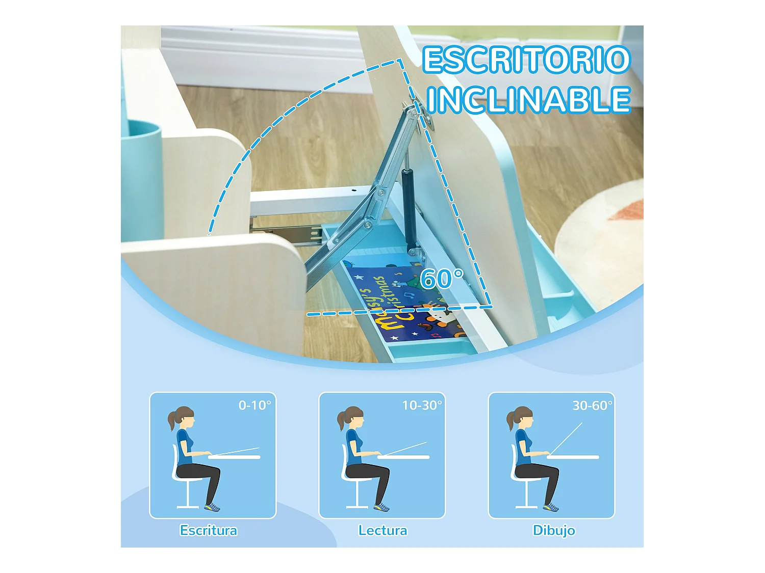 Pupitre infantil azul 80x52x109 cm HOMCOM