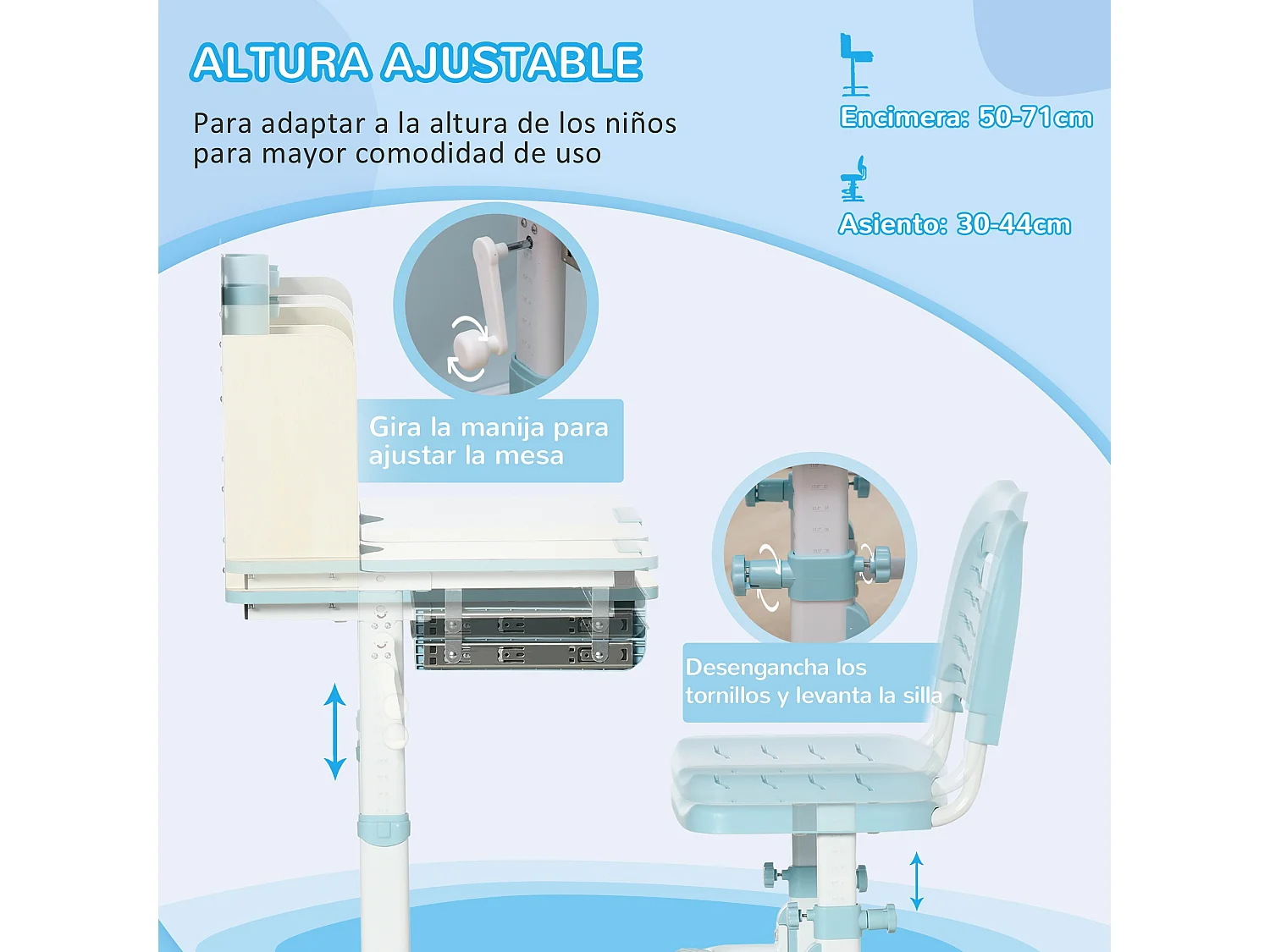 Pupitre infantil azul 80x52x109 cm HOMCOM