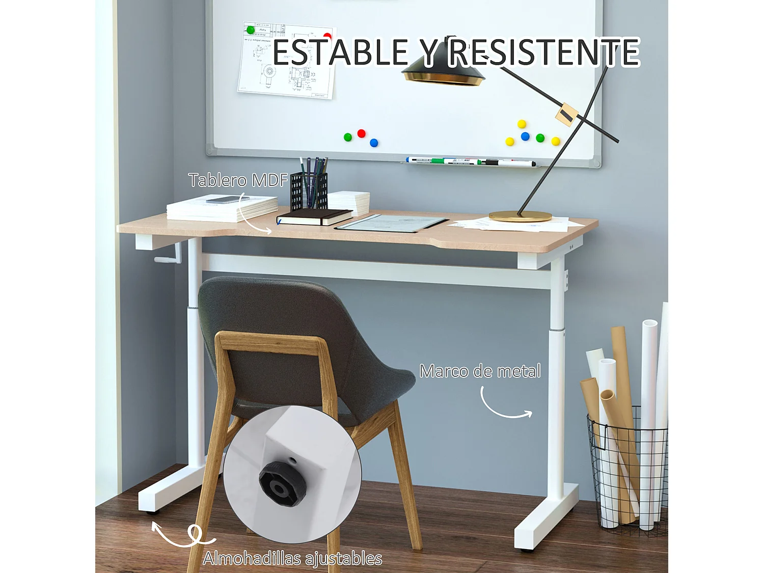 Escritorio de pie madera natural 120x60x117 cm Vinsetto