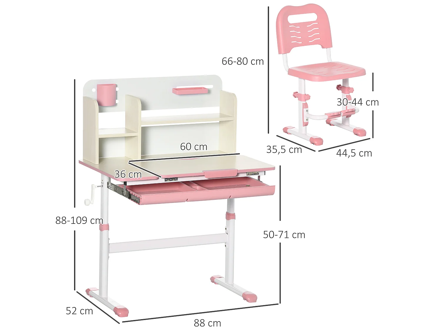 Pupitre infantil rosa 80x52x109 cm HOMCOM