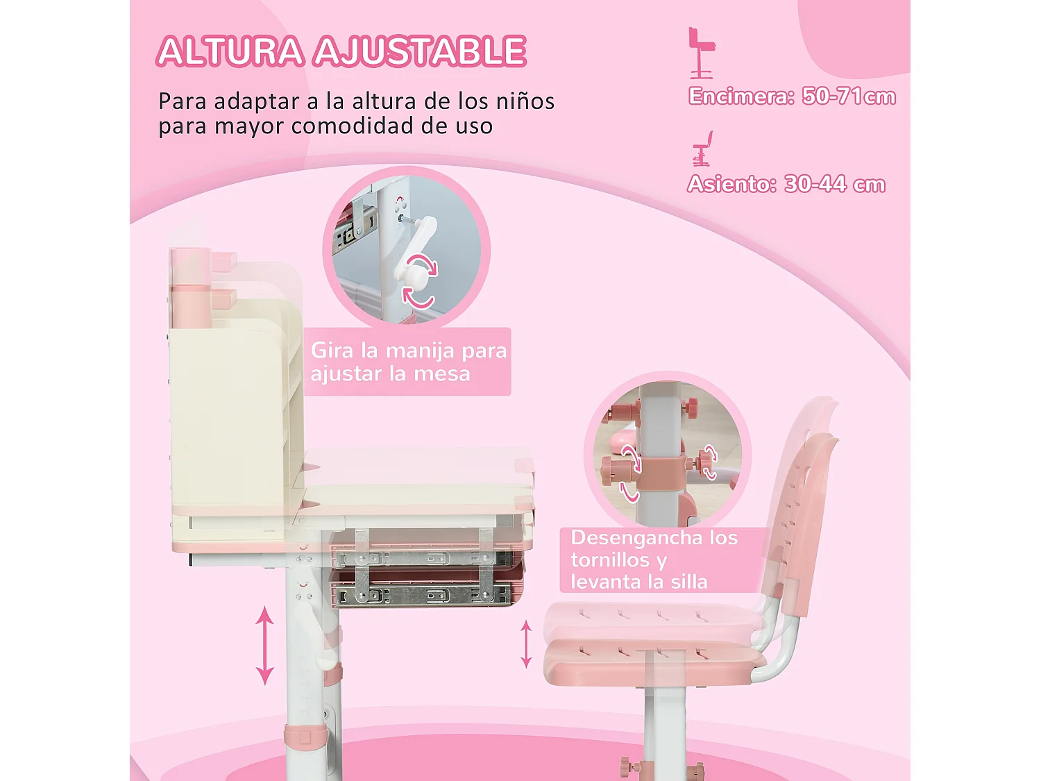 Pupitre infantil rosa 80x52x109 cm HOMCOM