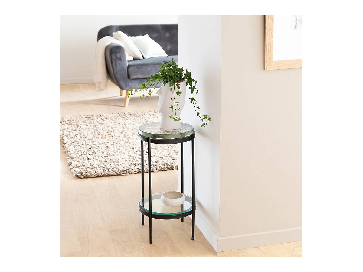 Bout de canapé plateau en verre rouge Lise