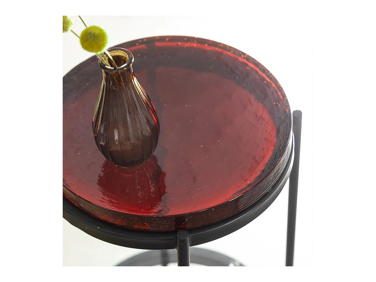 Bout de canapé plateau en verre rouge Lise