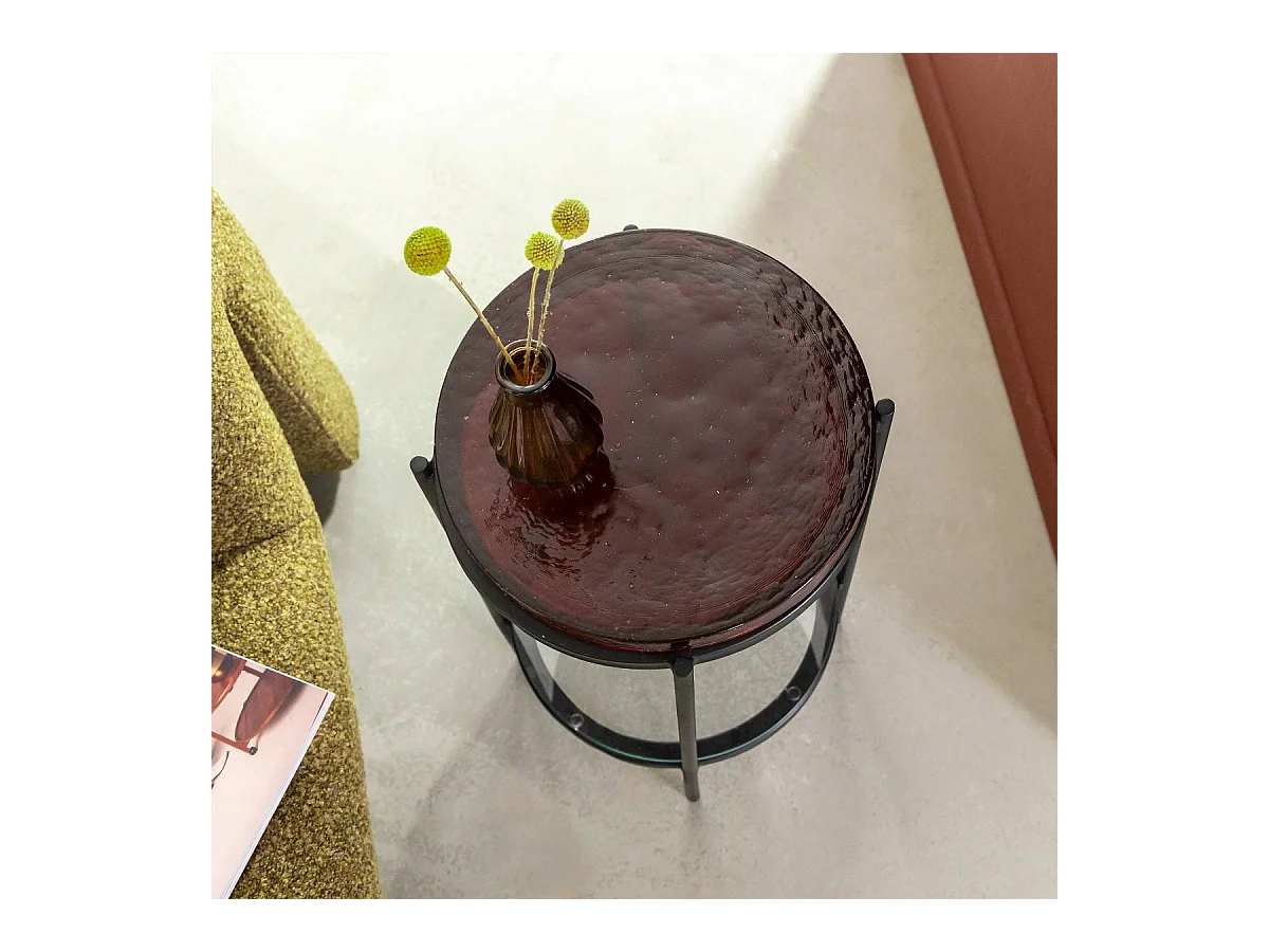 Bout de canapé plateau en verre rouge Lise