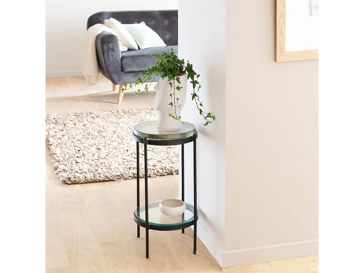 Mesa auxiliar Lise de vidrio y metal negro para una sala de estar única