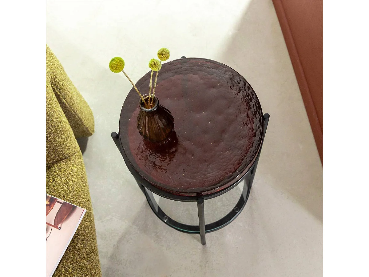 Mesa auxiliar Lise de vidrio y metal negro para una sala de estar única