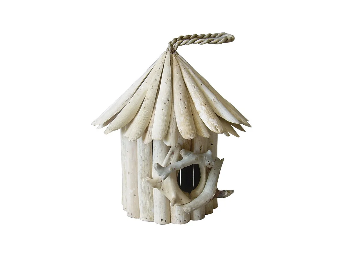 Nichoir à oiseaux H. 25 cm en bois de teck blanchi - BIRDY 01