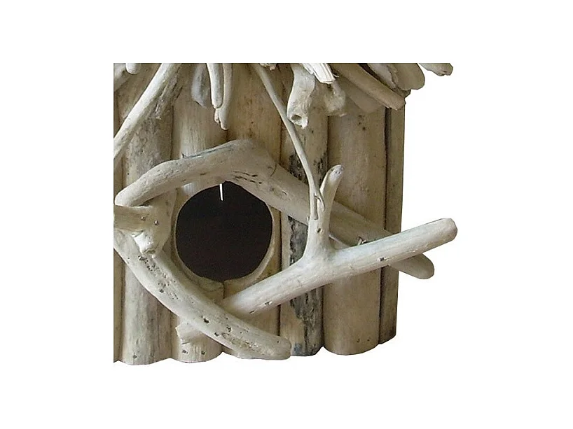 Nichoir à oiseaux H. 25 cm en bois de teck blanchi - BIRDY 01