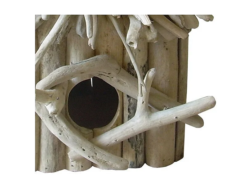 Nichoir à oiseaux H. 25 cm en bois de teck blanchi - BIRDY 01