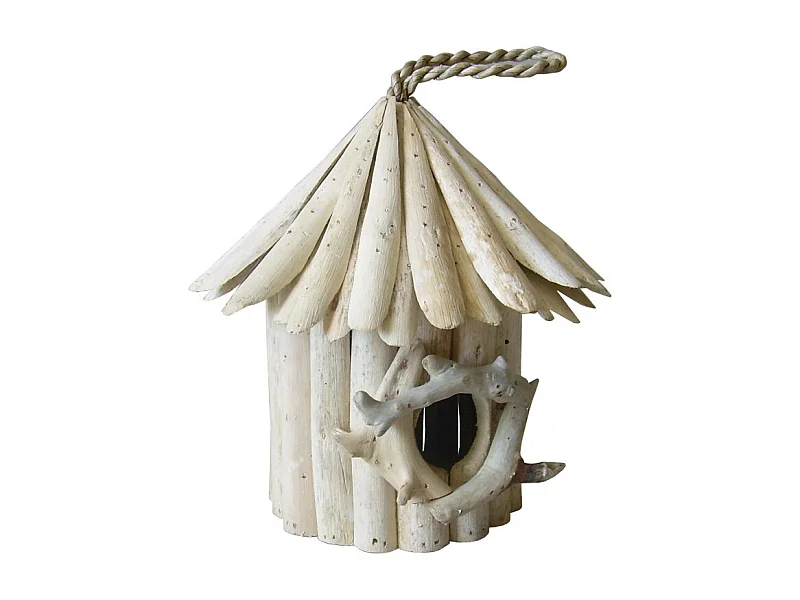 Nichoir à oiseaux H. 25 cm en bois de teck blanchi - BIRDY 01