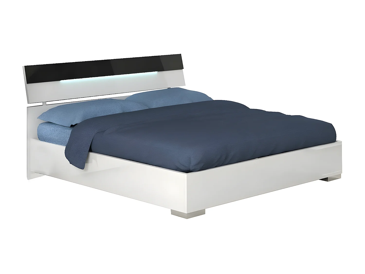 CADIRY - Lit 140x190cm Blanc et Anthracite avec Leds