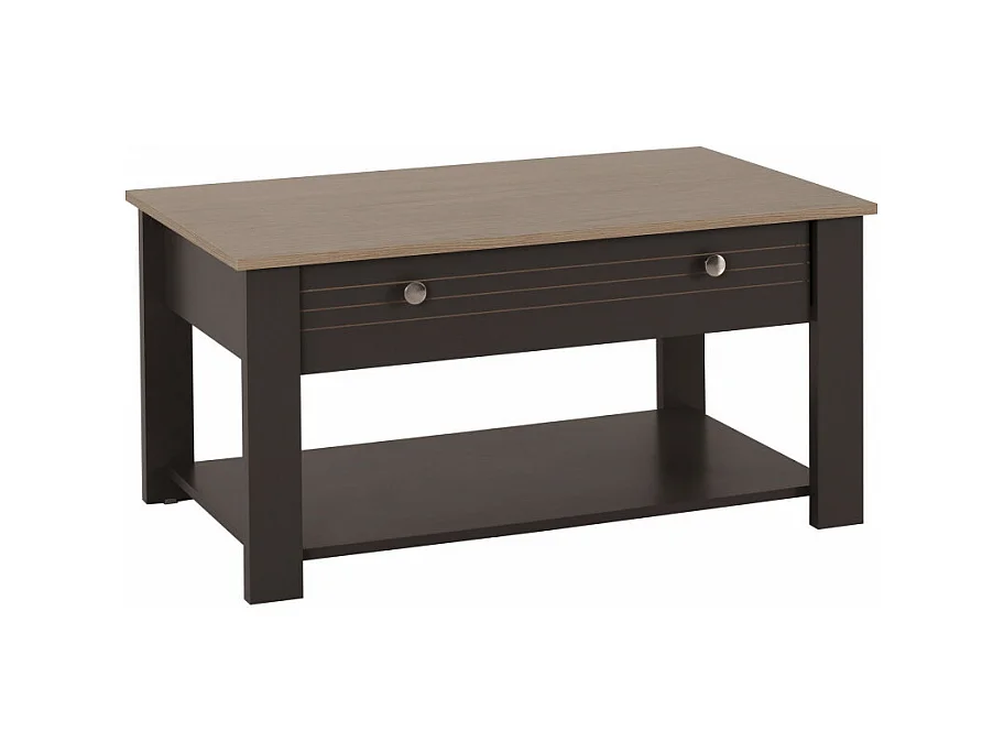 Table Basse 1 Tiroir Chêne et Gris 1 Niche L 103 H 85 P 59.5 cm
