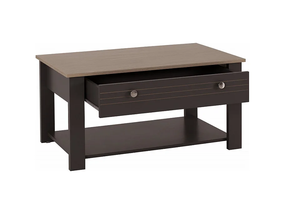 Table Basse 1 Tiroir Chêne et Gris 1 Niche L 103 H 85 P 59.5 cm