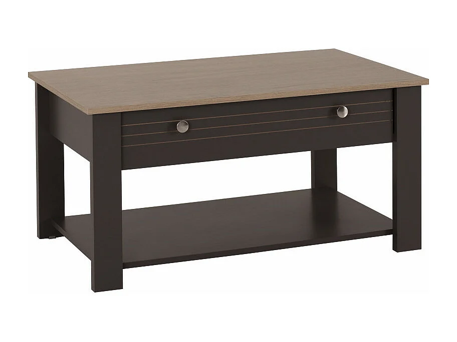 Table Basse 1 Tiroir Chêne et Gris 1 Niche L 103 H 85 P 59.5 cm