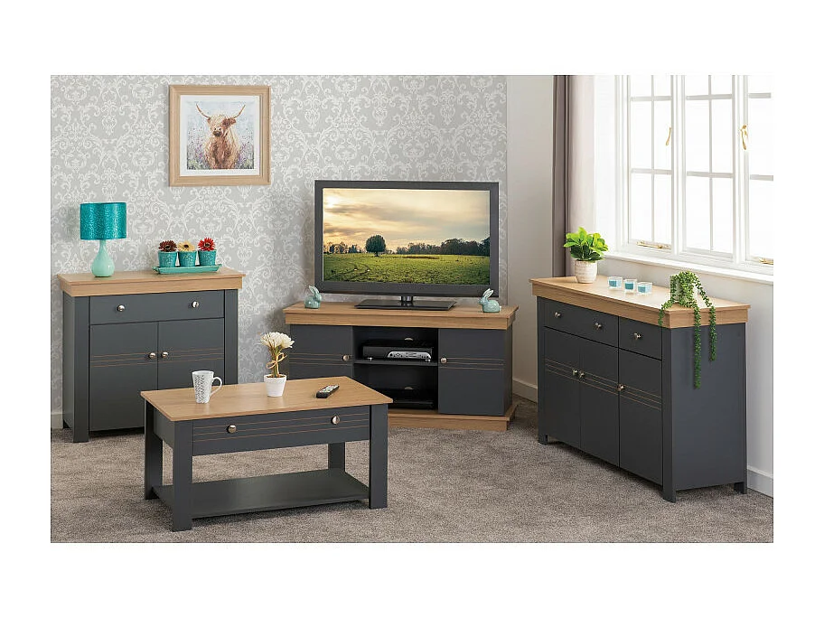 Table Basse 1 Tiroir Chêne et Gris 1 Niche L 103 H 85 P 59.5 cm