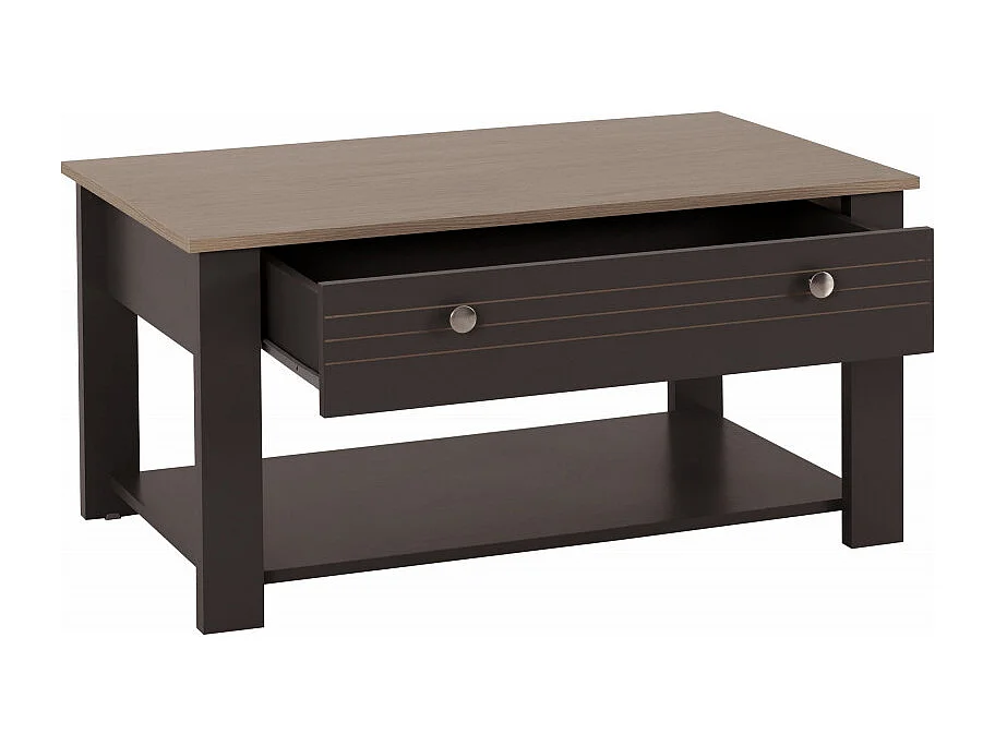 Table Basse 1 Tiroir Chêne et Gris 1 Niche L 103 H 85 P 59.5 cm