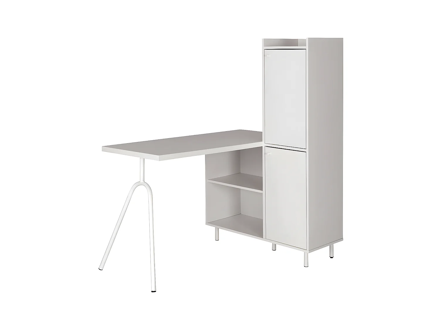 Bureau Pied métallique Arc et Armoire Blancs L 89.8 H 141.5 P 120 cm