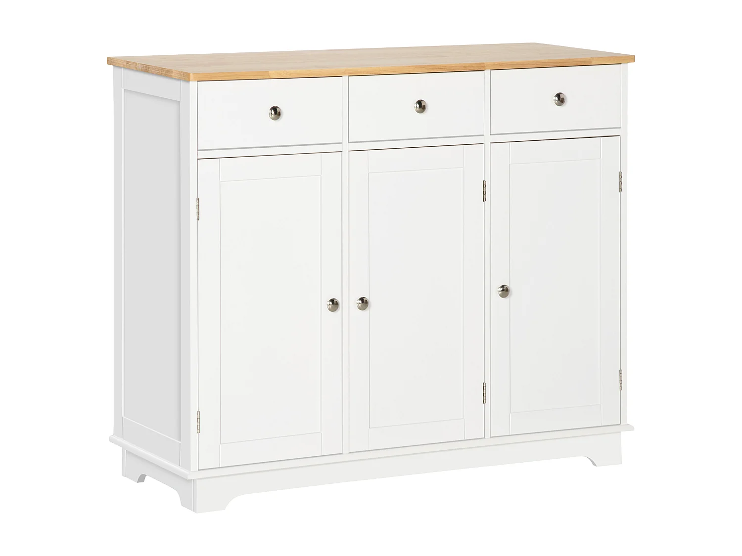 Buffet de cuisine – 101 x 40 x 85 cm – Blanc – MDF avec plateau en bois d'hévéa