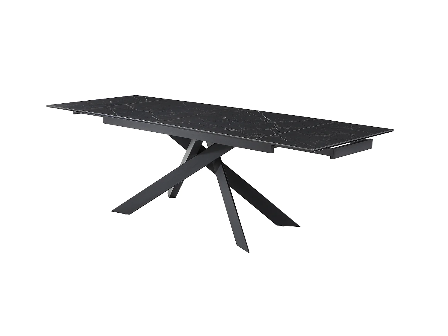 Table à manger extensible 6 à 10 personnes en céramique, verre trempé et métal - Effet marbre noir - COREMA de Maison Céphy