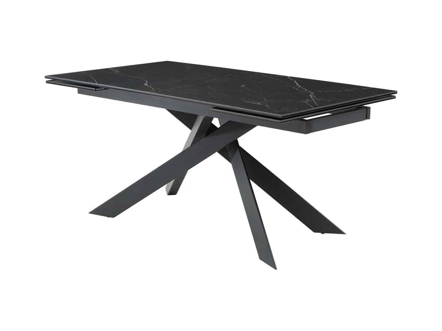 Verlengbare eettafel 6 tot 10 plaatsen van keramiek, gehard glas en metaal - Zwart marmereffect - COREMA van Pascal MORABITO
