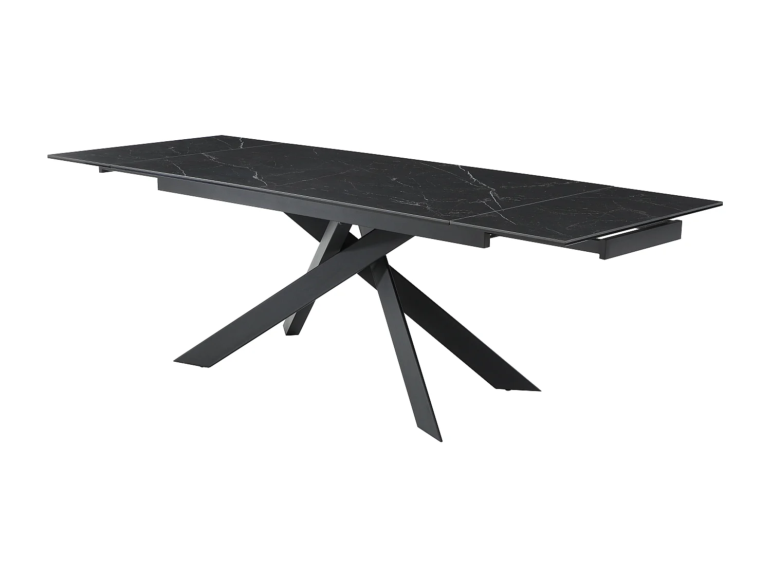 Table à manger extensible 6 à 10 personnes en céramique, verre trempé et métal - Effet marbre noir - COREMA de Maison Céphy