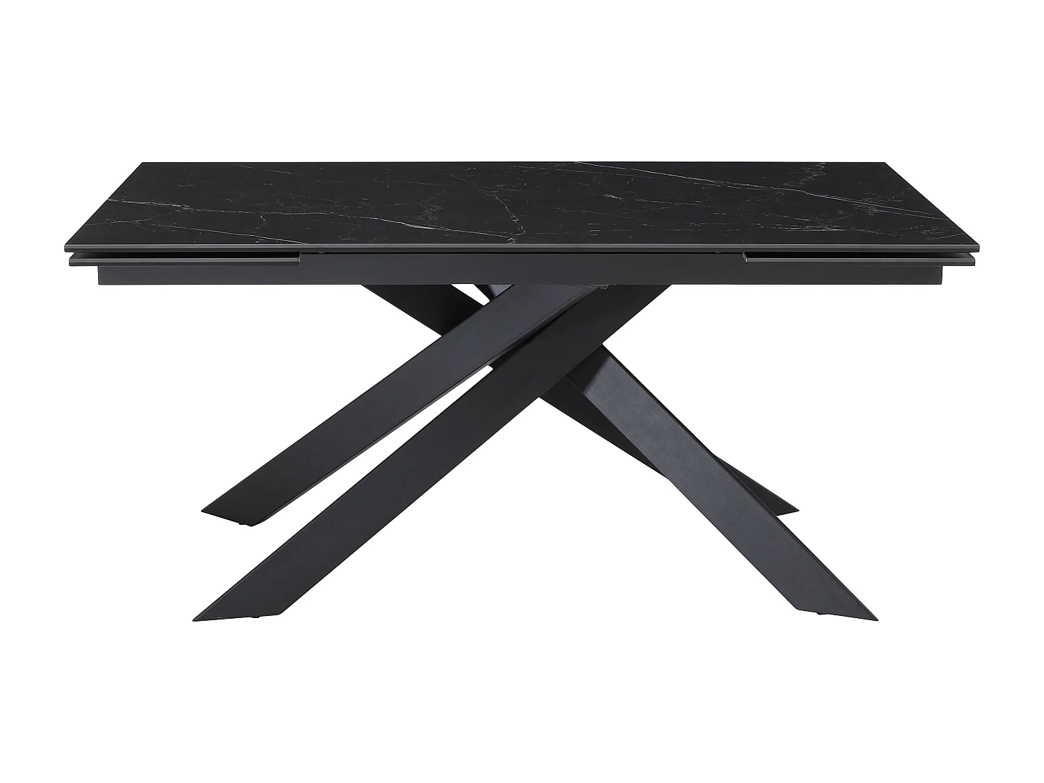 Table à manger extensible 6 à 10 personnes en céramique, verre trempé et métal - Effet marbre noir - COREMA de Maison Céphy