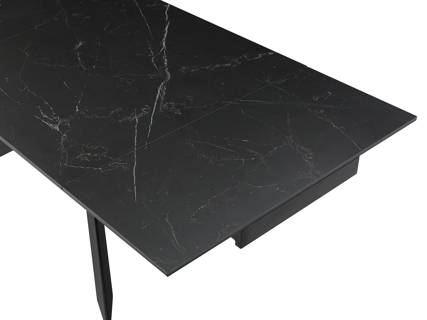 Table à manger extensible 6 à 10 personnes en céramique, verre trempé et métal - Effet marbre noir - COREMA de Maison Céphy