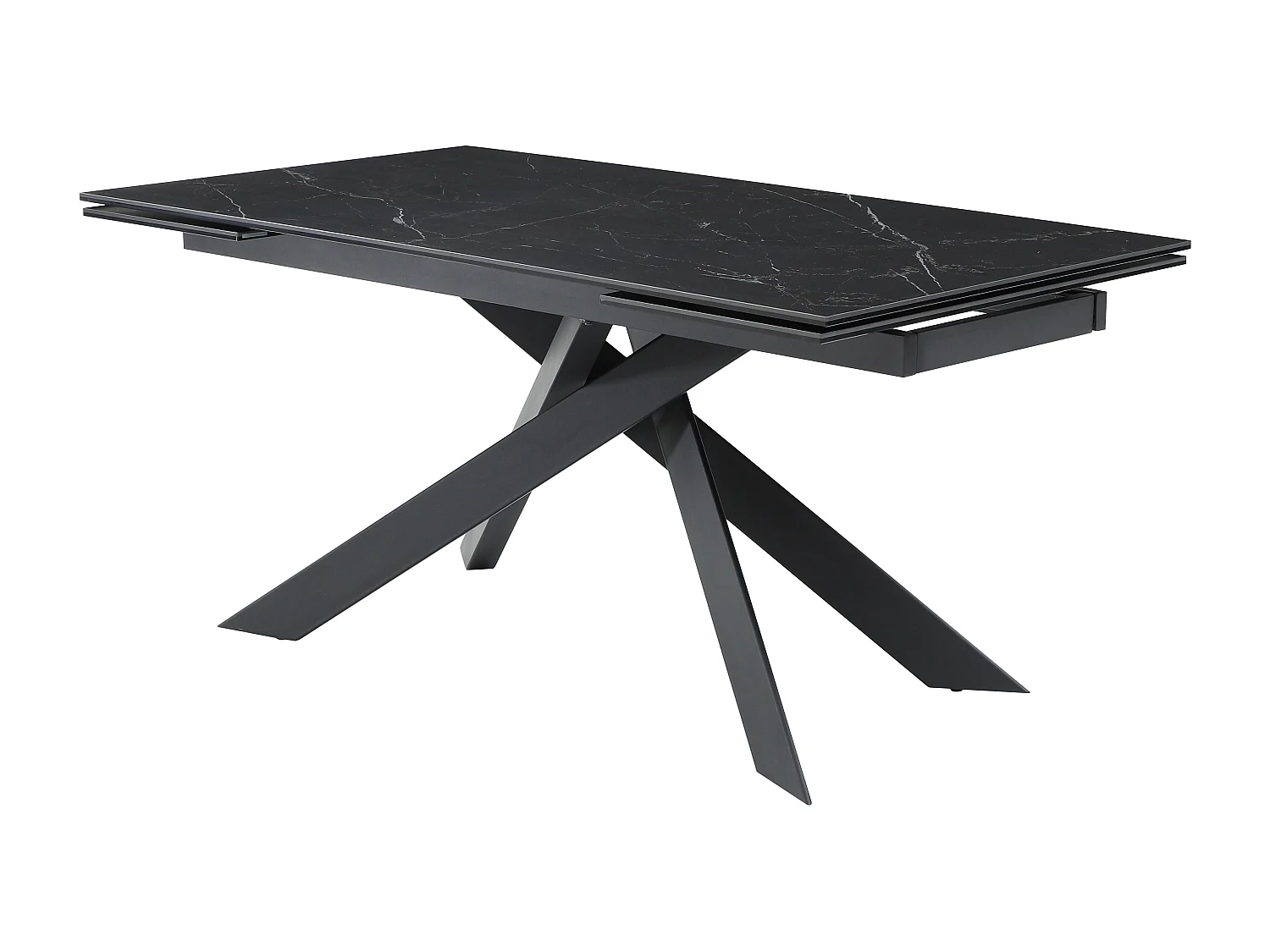 Table à manger extensible 6 à 10 personnes en céramique, verre trempé et métal - Effet marbre noir - COREMA de Maison Céphy
