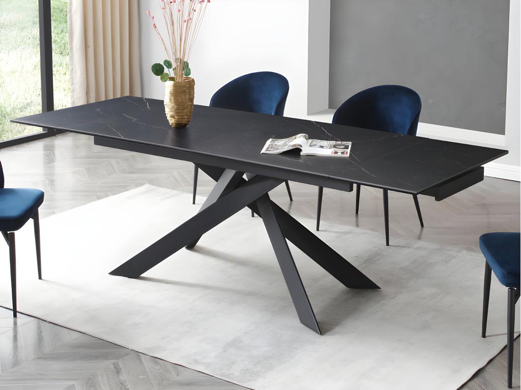 Verlengbare eettafel 6 tot 10 plaatsen van keramiek, gehard glas en metaal - Zwart marmereffect - COREMA van Pascal MORABITO