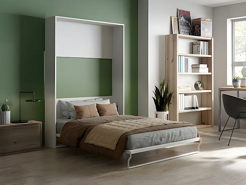 Lit escamotable 140 x 200 cm - Ouverture verticale manuelle - Blanc - MALINA II