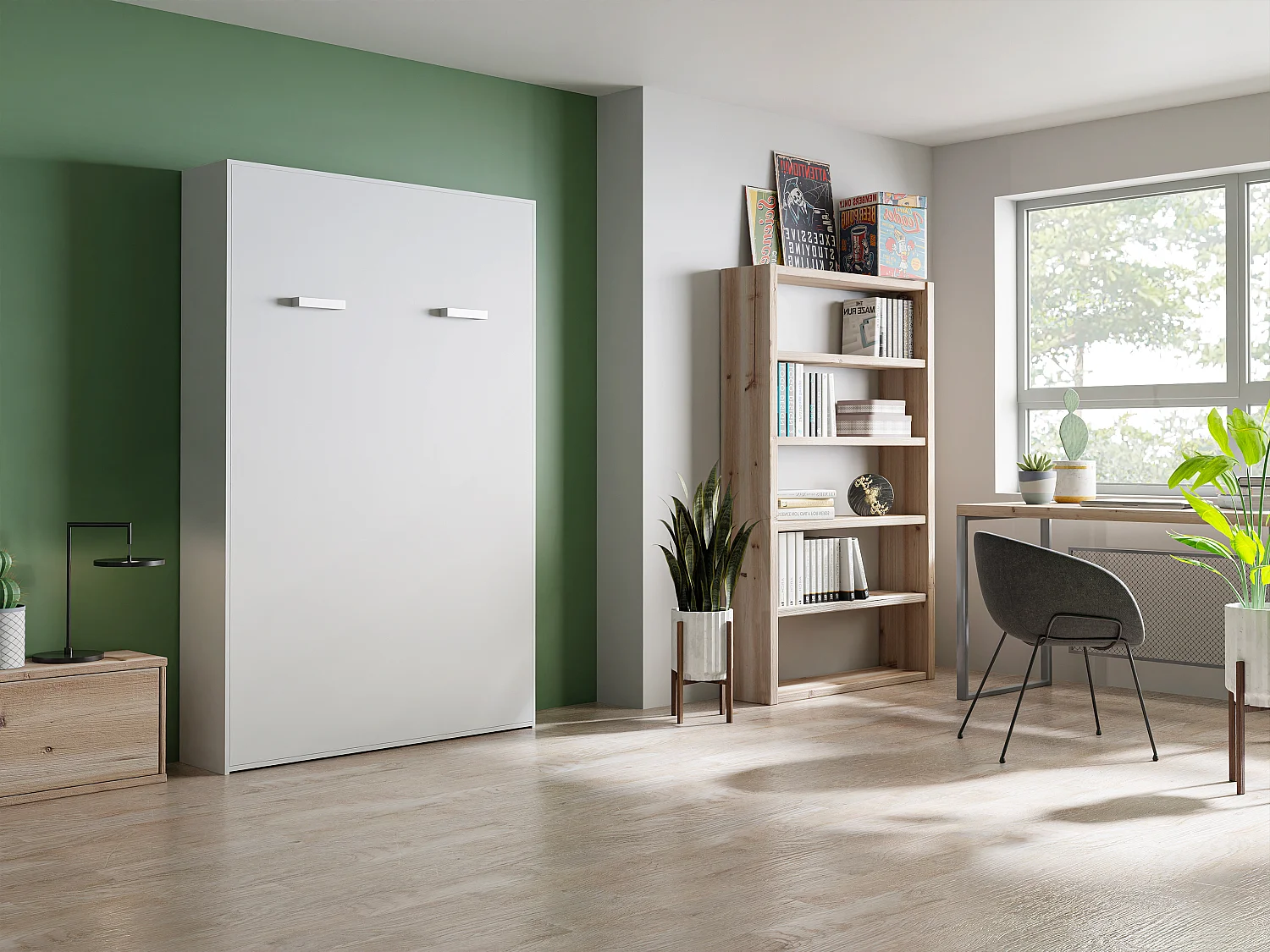 Cama abatible 140 x 200 cm - Apertura vertical manual - blanco - MALINA II