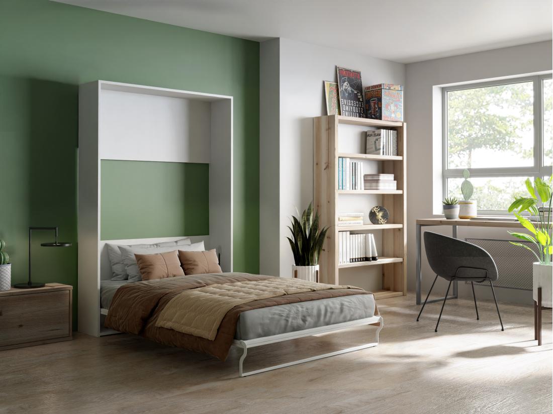 vente unique Lit escamotable 140 x 200 cm - Ouverture verticale manuelle - Blanc - MALINA II