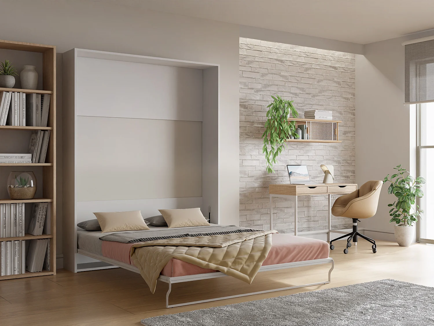 Lit escamotable 160 x 200 cm - Ouverture verticale manuelle - Blanc - MALINA II