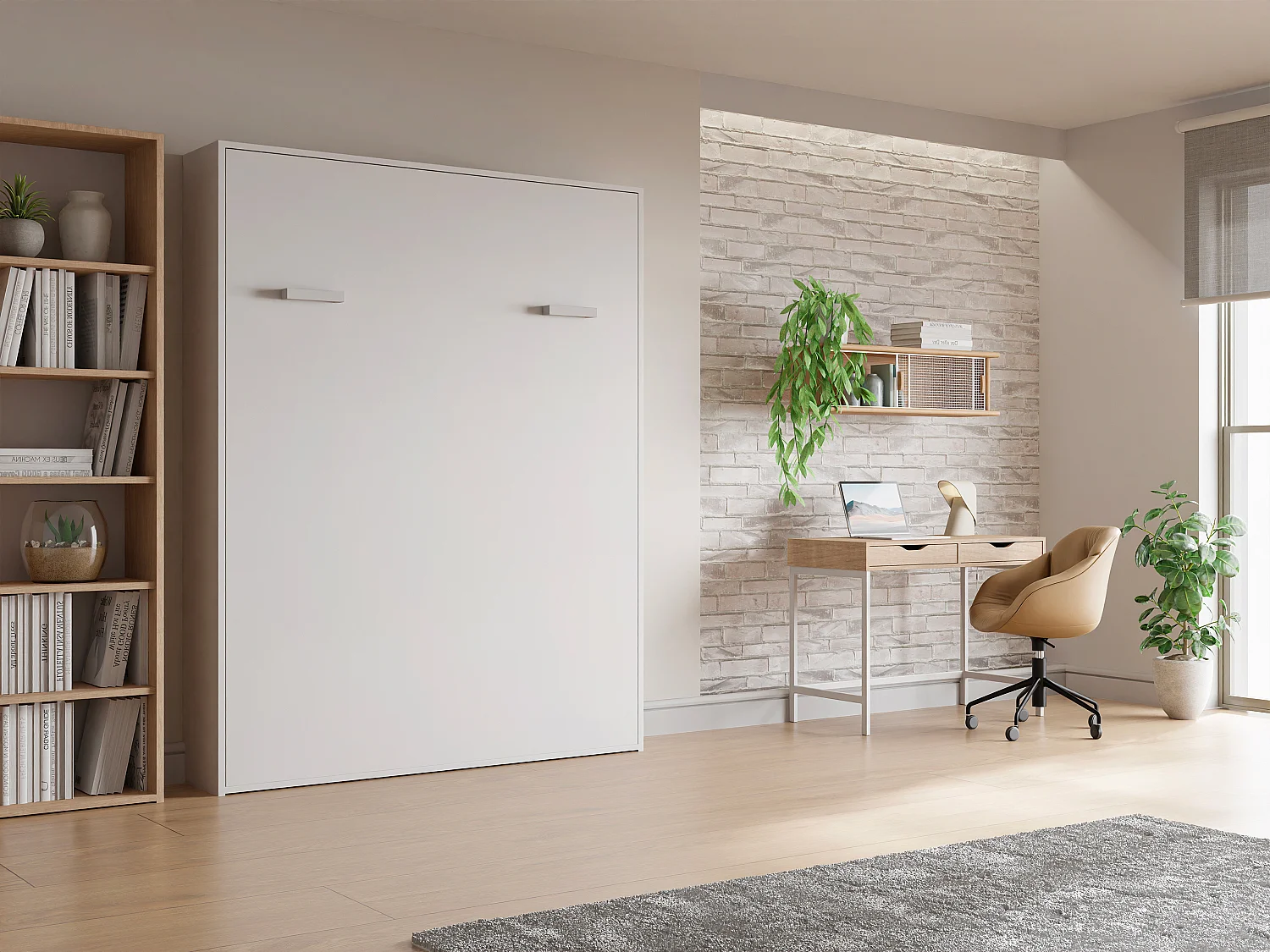 Lit escamotable 160 x 200 cm - Ouverture verticale manuelle - Blanc - MALINA II