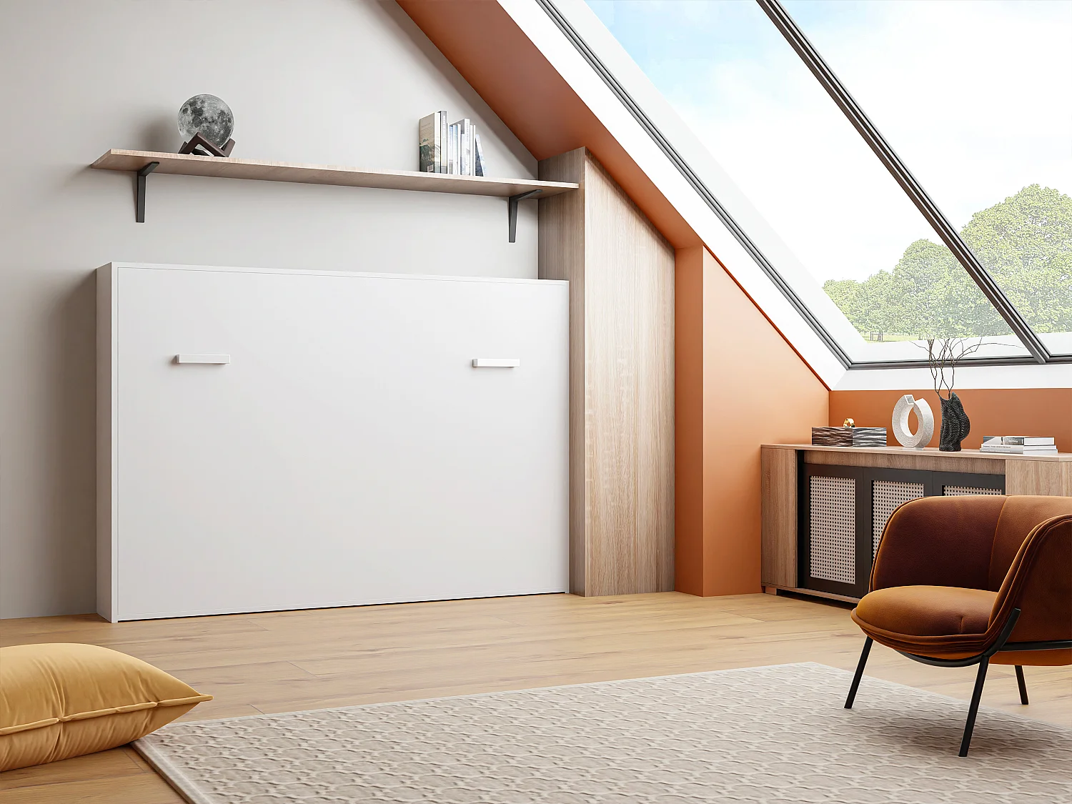 Lit escamotable 140 x 200 cm - Ouverture horizontale manuelle - Blanc - MALINA II