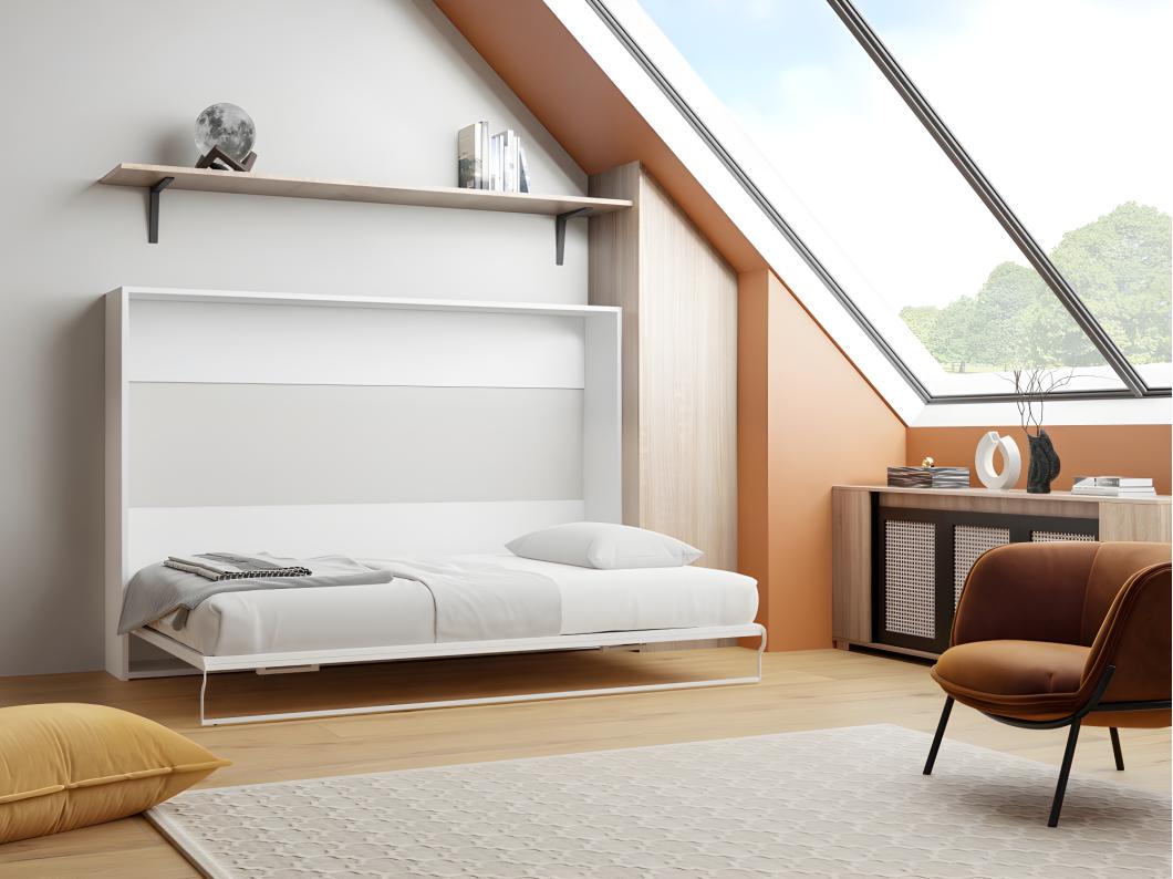 Lit escamotable 140 x 200 cm - Ouverture horizontale manuelle - Blanc - MALINA II