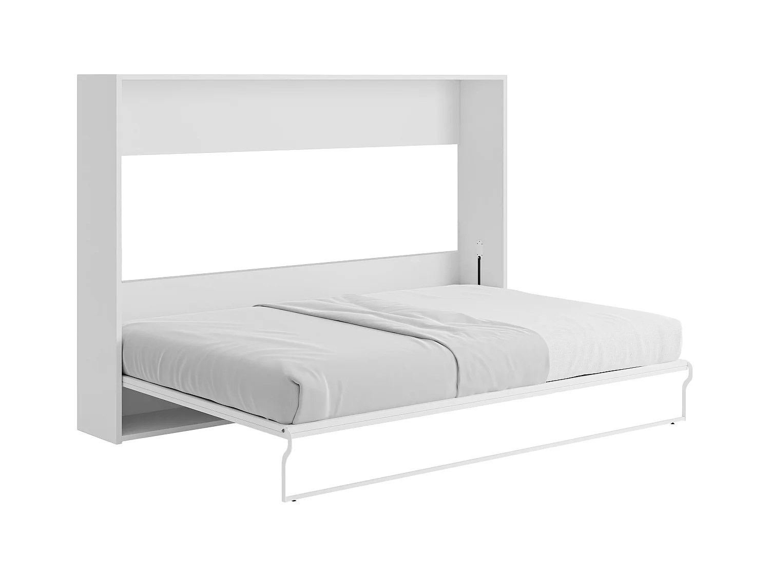 Cama abatible 140 x 200 cm - Apertura horizontal manual - blanco y gris - MALINA II