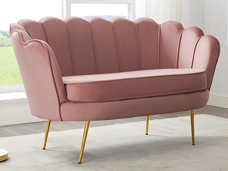 Canapé 2 places coquillage en velours rose DANDELION de Pascal Morabito