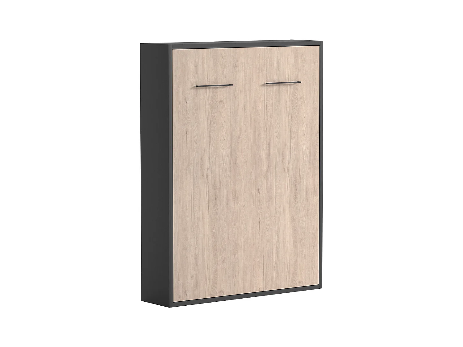 Schrankbett 140 x 200 cm - Manuelle vertikale  Öffnung - Naturfarben und Anthrazit - MALINA II